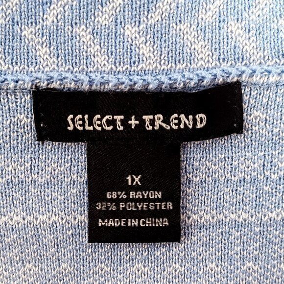 Select + Trend Blue White Knit Cardigan Sweater - 1X - Picture 5 of 6